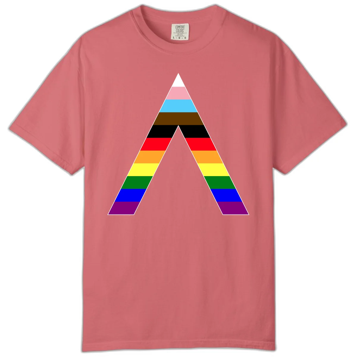Rainbow pride pyramid with horizontal stripes in traditional pride colors and nested triangle cutout design in Watermelon