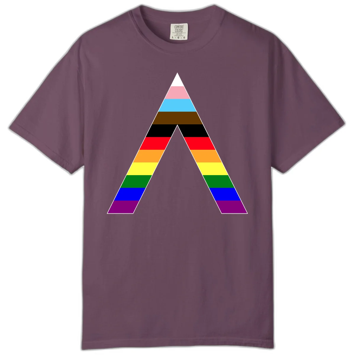 Rainbow pride pyramid with horizontal stripes in traditional pride colors and nested triangle cutout design in Berry