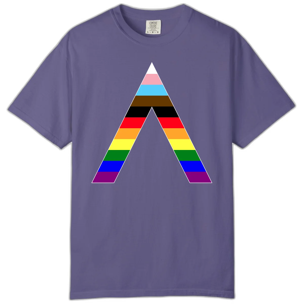 Rainbow pride pyramid with horizontal stripes in traditional pride colors and nested triangle cutout design in Grape