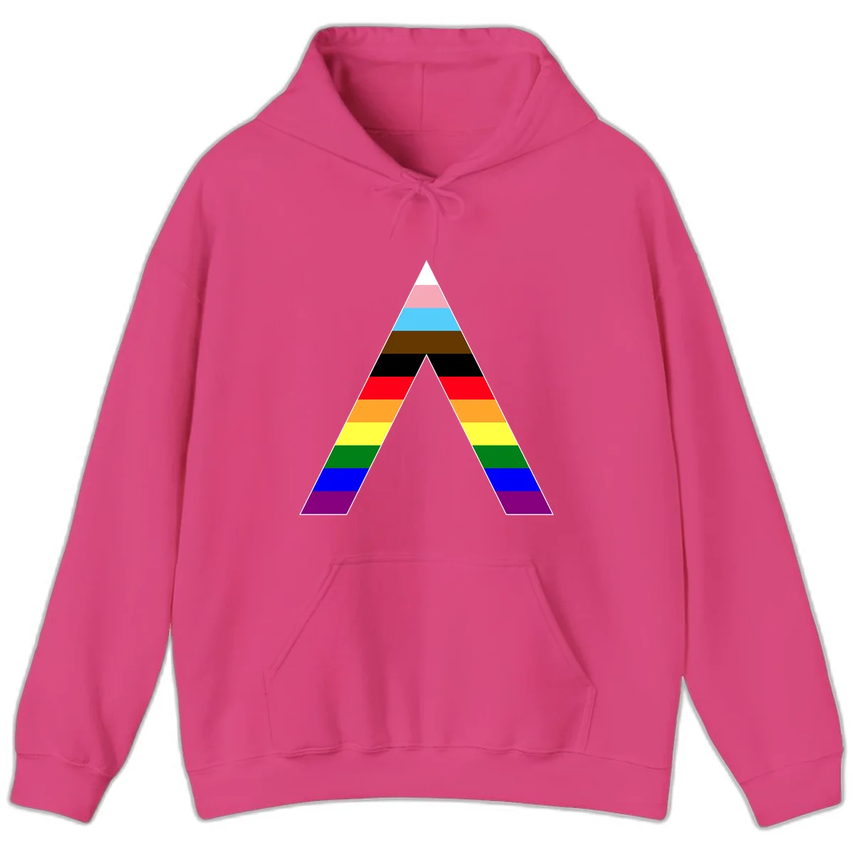 Rainbow pride pyramid with horizontal stripes in traditional pride colors and nested triangle cutout design in Heliconia