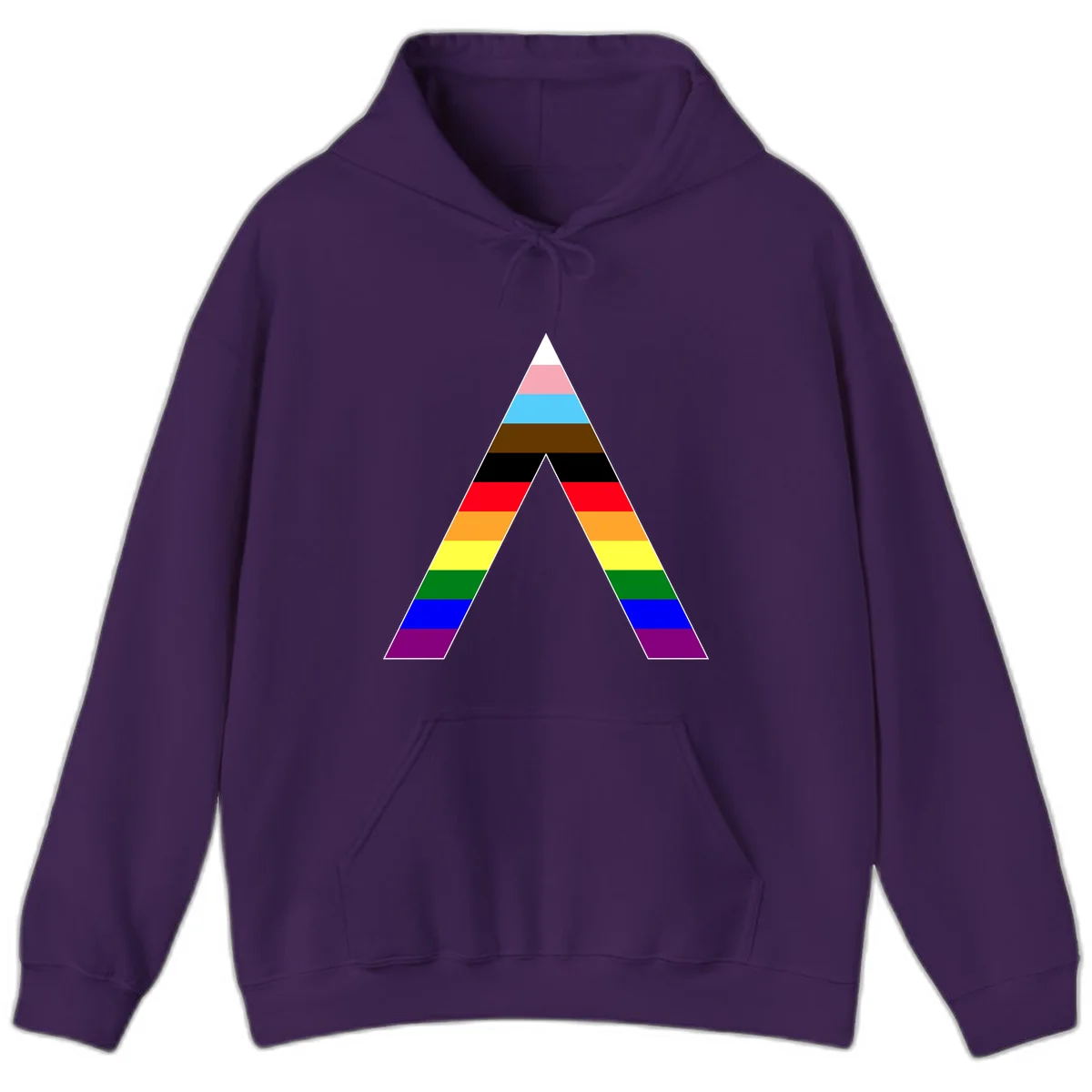 Rainbow pride pyramid with horizontal stripes in traditional pride colors and nested triangle cutout design in Purple