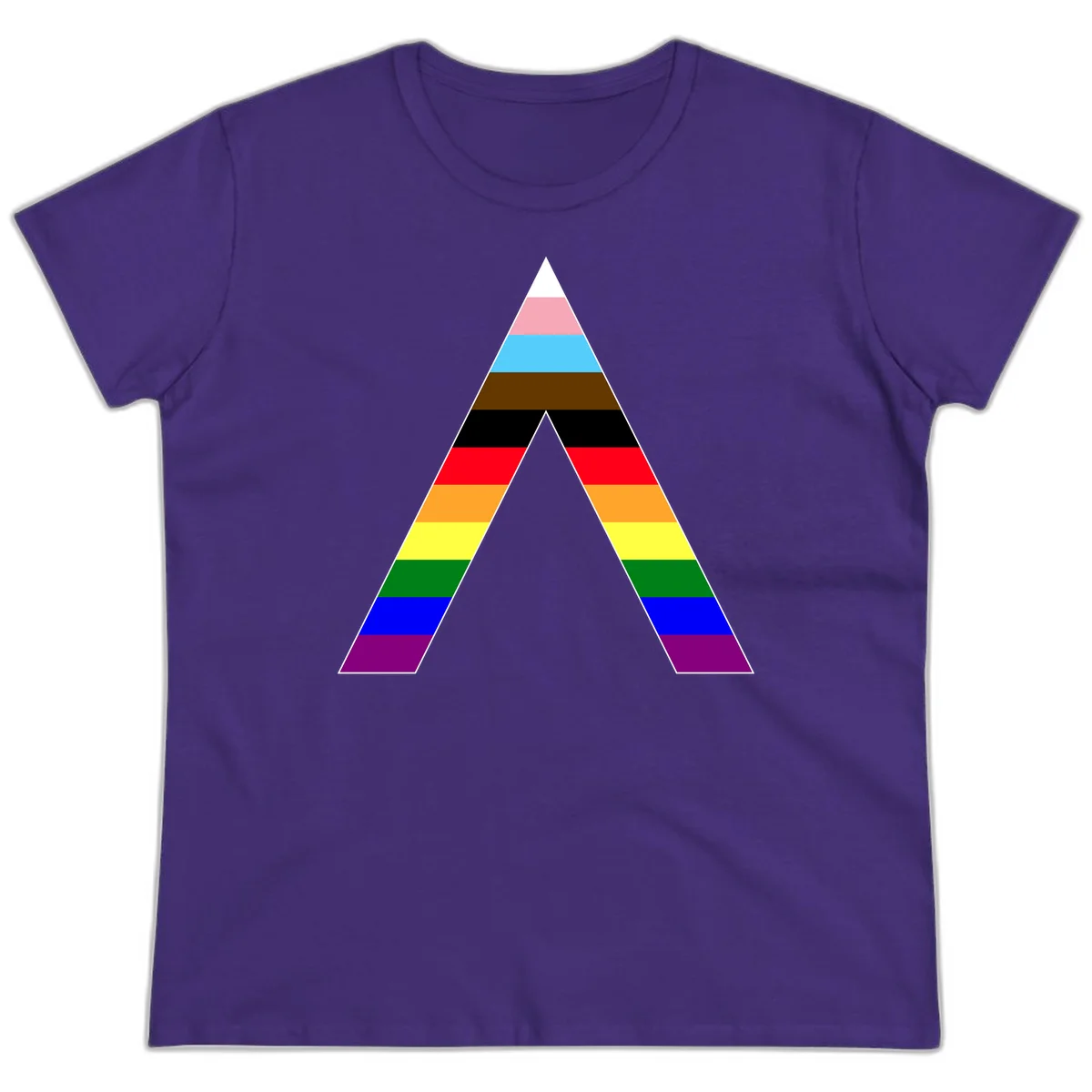 Rainbow pride pyramid with horizontal stripes in traditional pride colors and nested triangle cutout design in Purple
