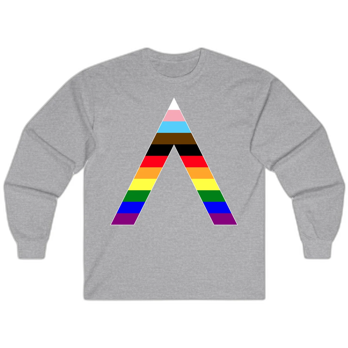 Rainbow pride pyramid with horizontal stripes in traditional pride colors and nested triangle cutout design in Sport Grey