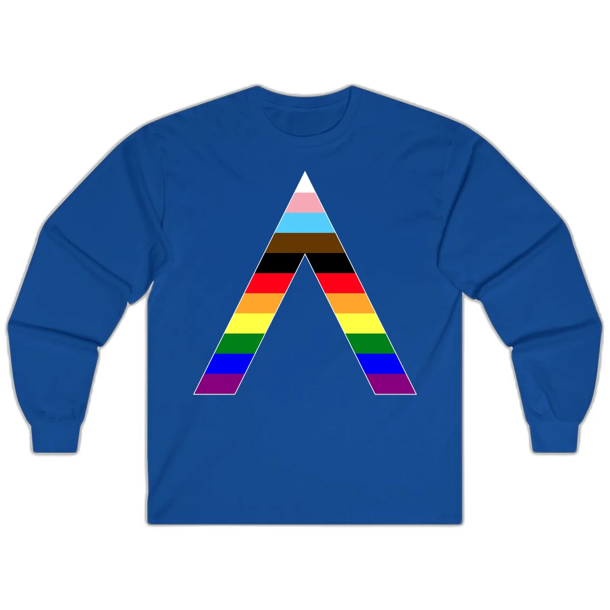 Rainbow pride pyramid with horizontal stripes in traditional pride colors and nested triangle cutout design in Royal