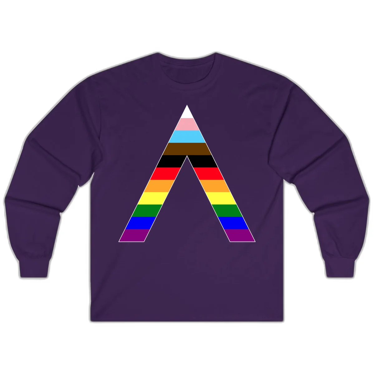 Rainbow pride pyramid with horizontal stripes in traditional pride colors and nested triangle cutout design in Purple