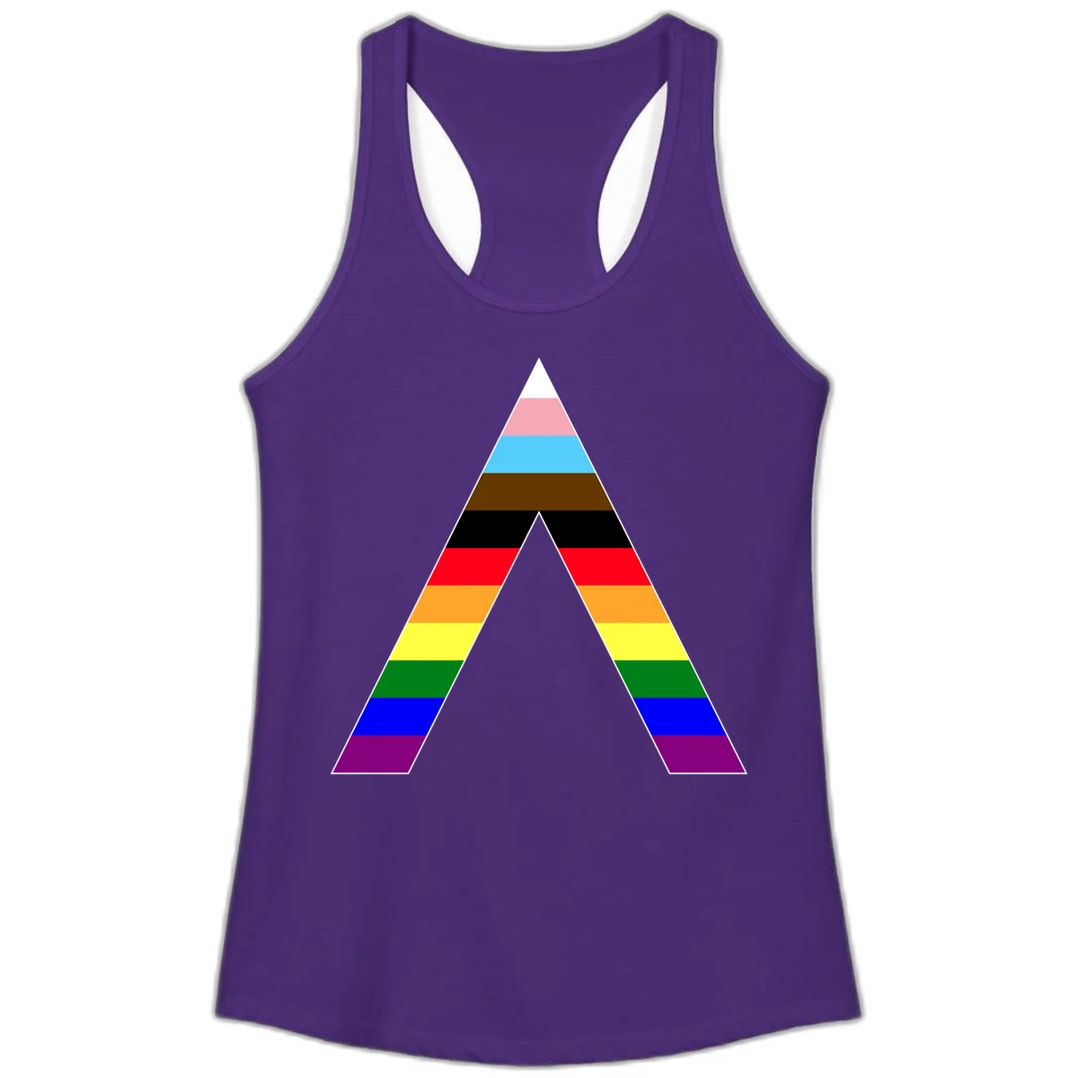 Rainbow pride pyramid with horizontal stripes in traditional pride colors and nested triangle cutout design in Solid Purple Rush