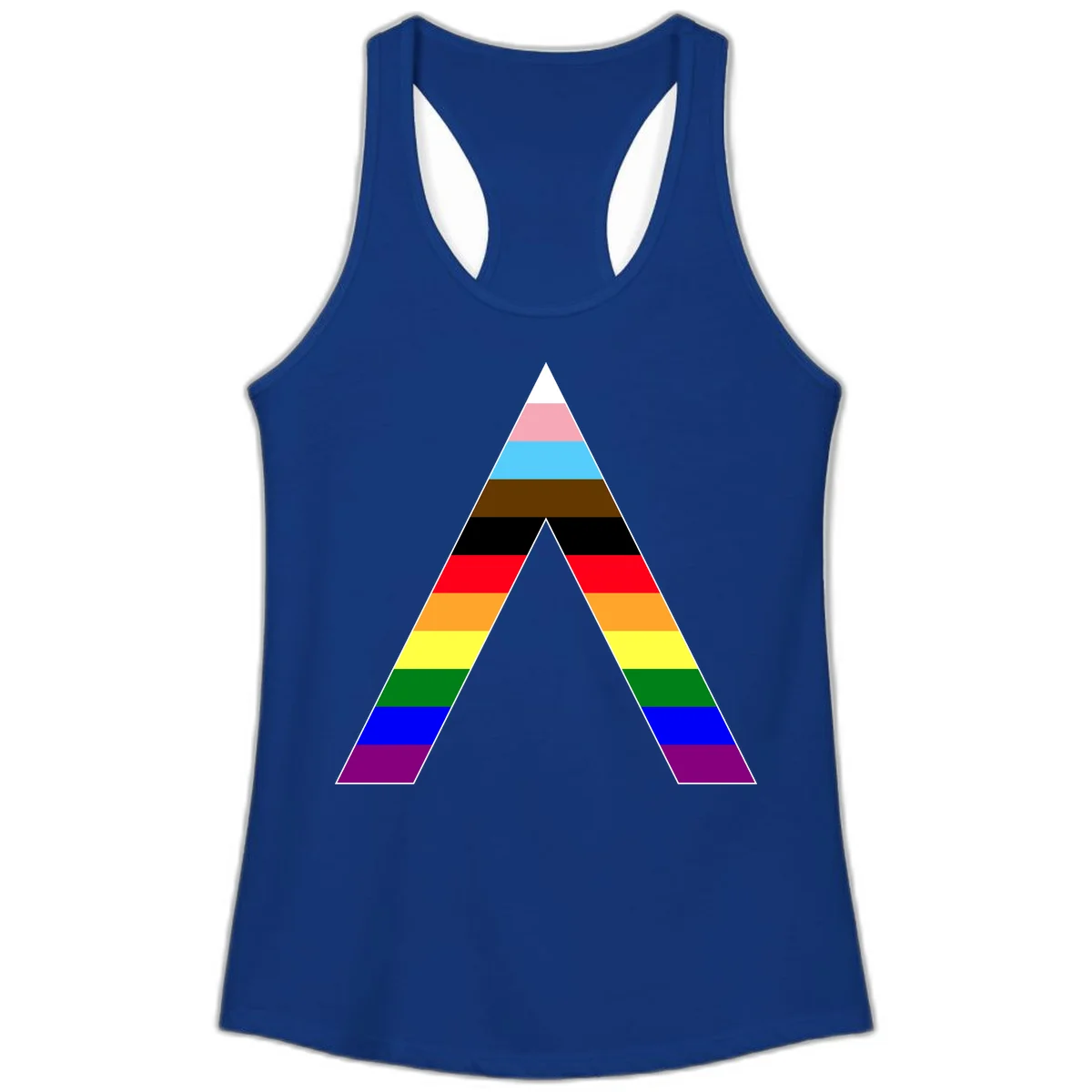 Rainbow pride pyramid with horizontal stripes in traditional pride colors and nested triangle cutout design in Solid Royal
