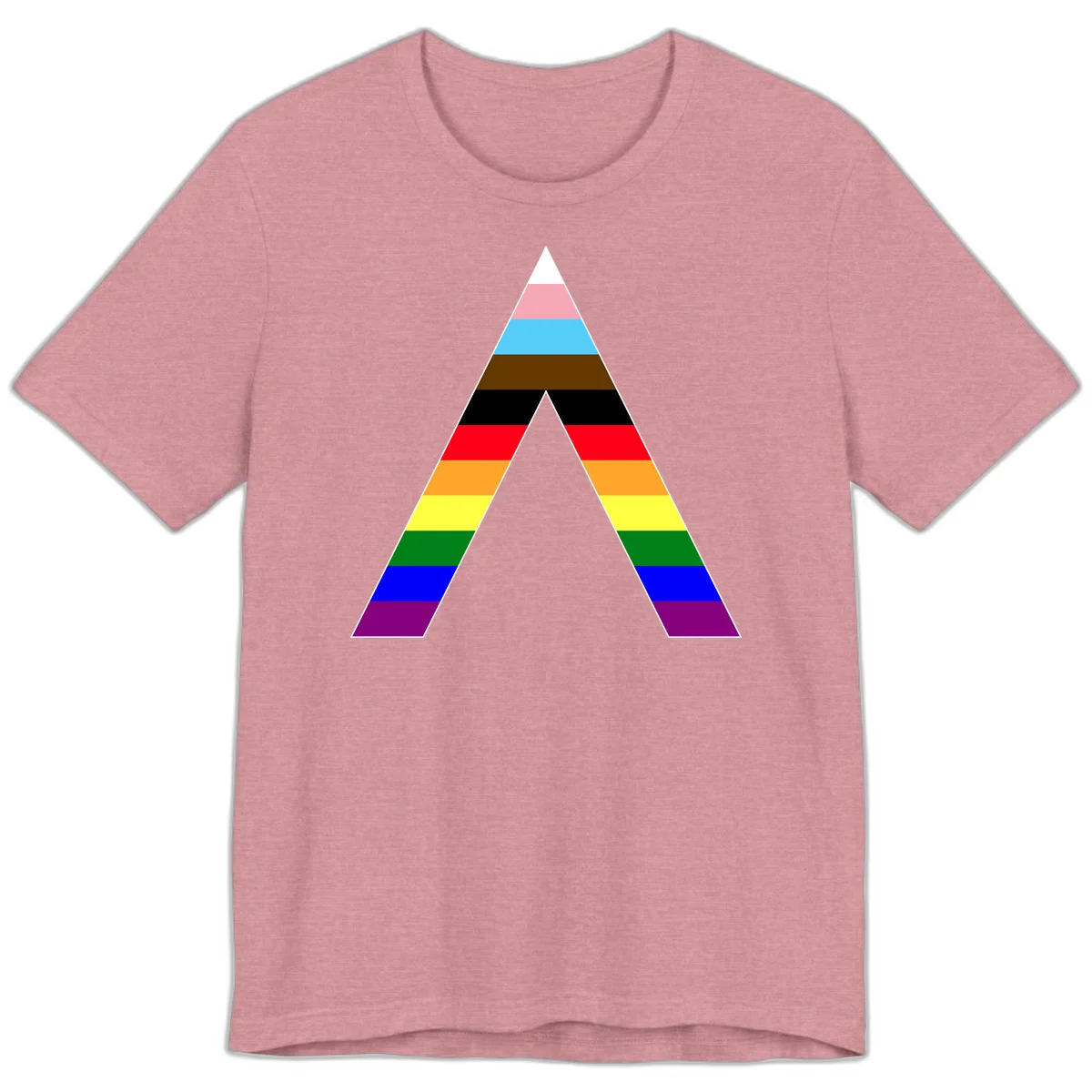 Rainbow pride pyramid with horizontal stripes in traditional pride colors and nested triangle cutout design in Heather Orchid