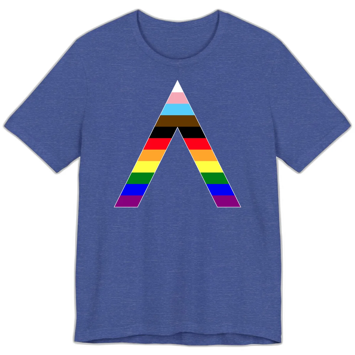 Rainbow pride pyramid with horizontal stripes in traditional pride colors and nested triangle cutout design in Heather True Royal
