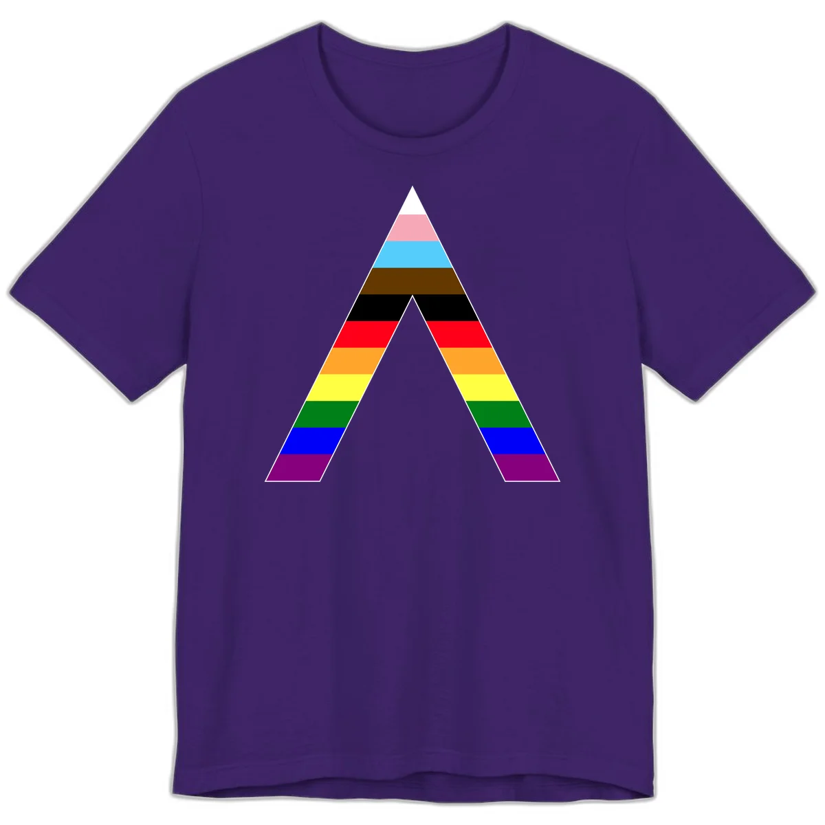 Rainbow pride pyramid with horizontal stripes in traditional pride colors and nested triangle cutout design in Team Purple