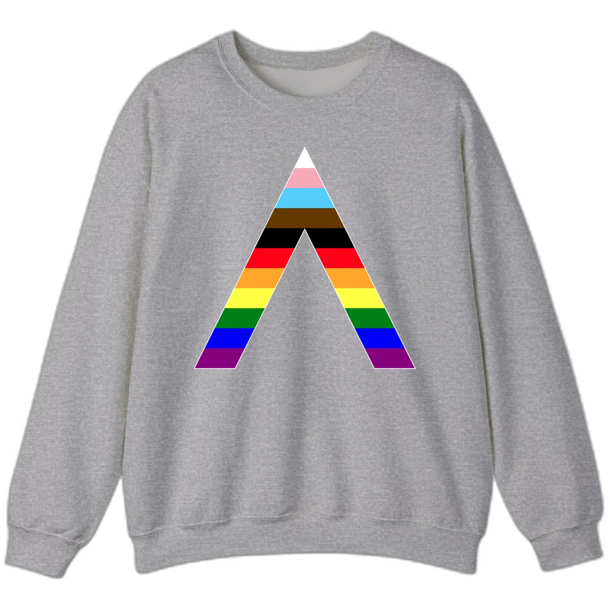 Rainbow pride pyramid with horizontal stripes in traditional pride colors and nested triangle cutout design in Sport Grey