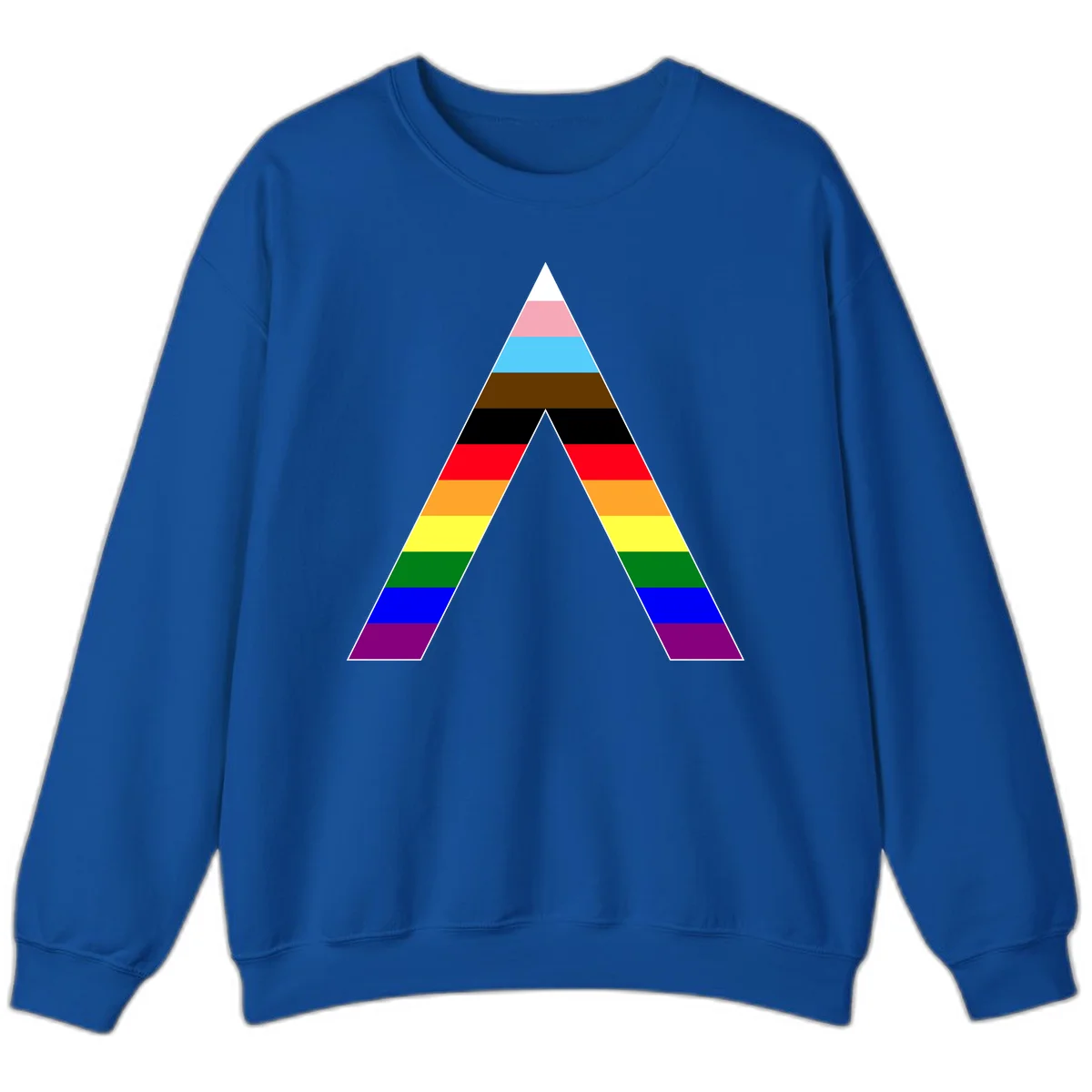 Rainbow pride pyramid with horizontal stripes in traditional pride colors and nested triangle cutout design in Royal
