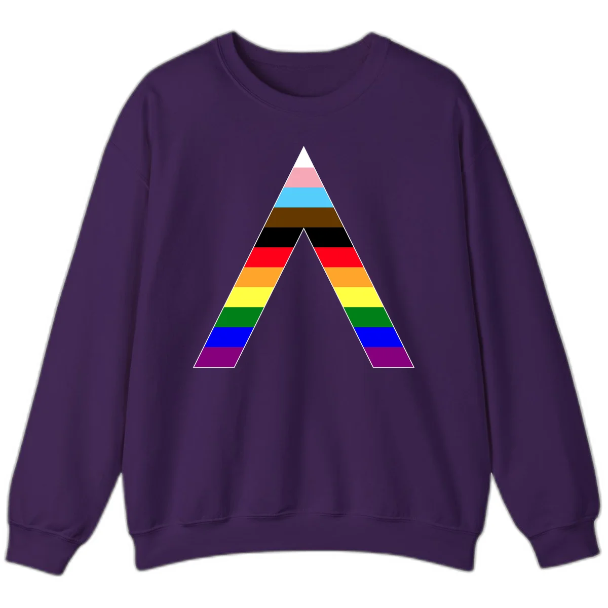 Rainbow pride pyramid with horizontal stripes in traditional pride colors and nested triangle cutout design in Purple