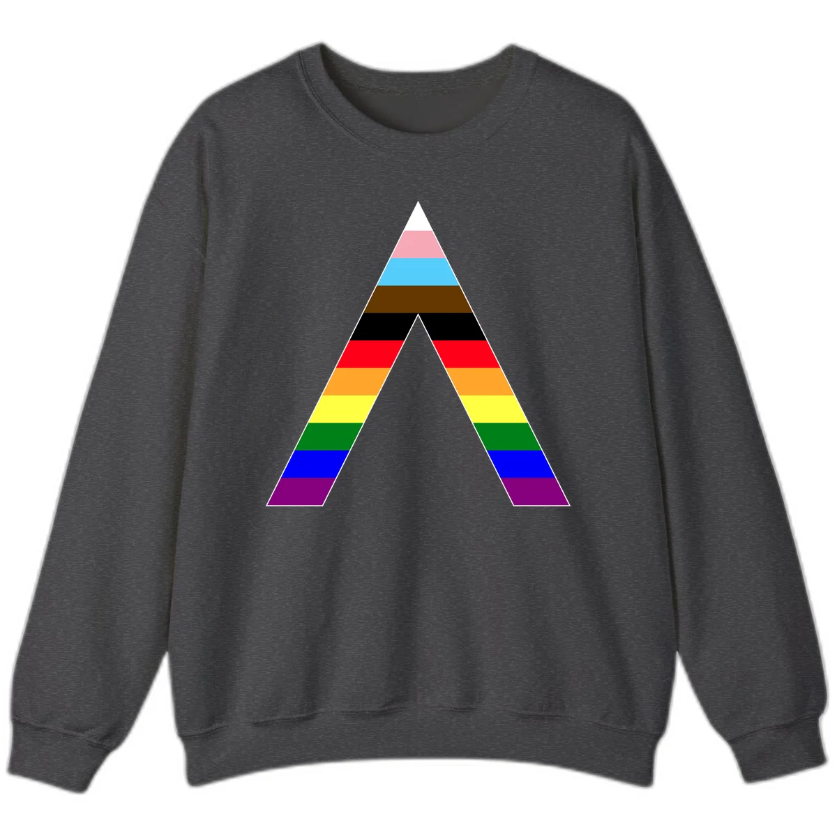 Rainbow pride pyramid with horizontal stripes in traditional pride colors and nested triangle cutout design in Dark Heather
