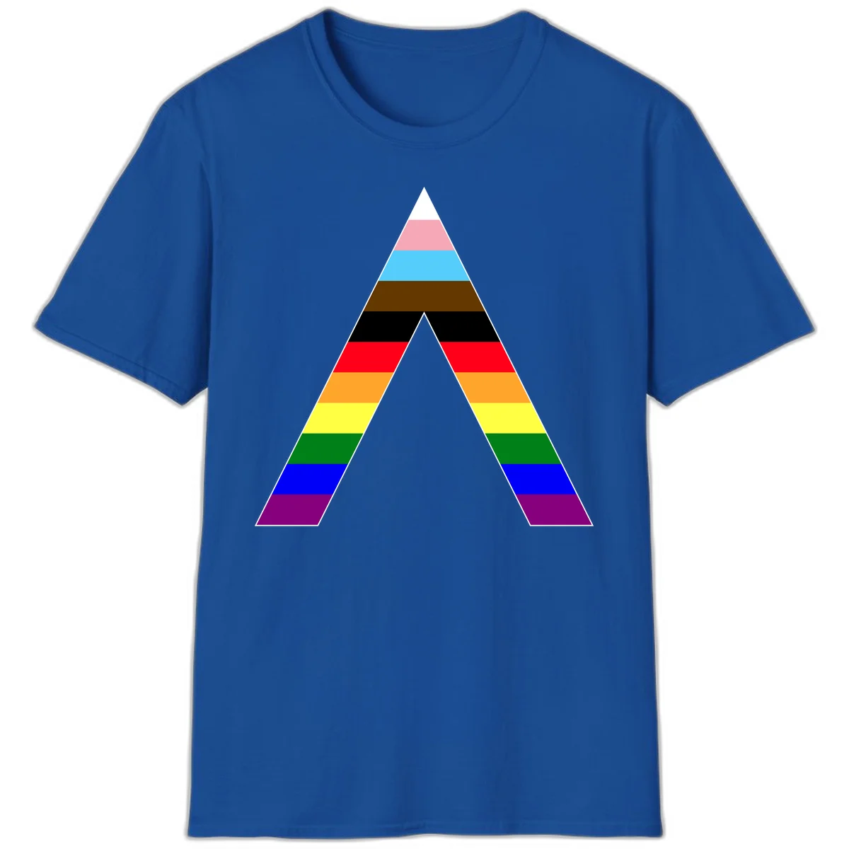 Rainbow pride pyramid with horizontal stripes in traditional pride colors and nested triangle cutout design in Royal