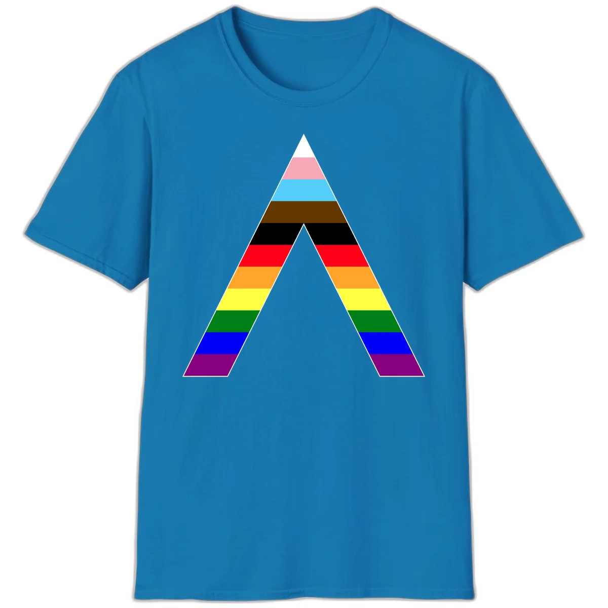 Rainbow pride pyramid with horizontal stripes in traditional pride colors and nested triangle cutout design in Sapphire