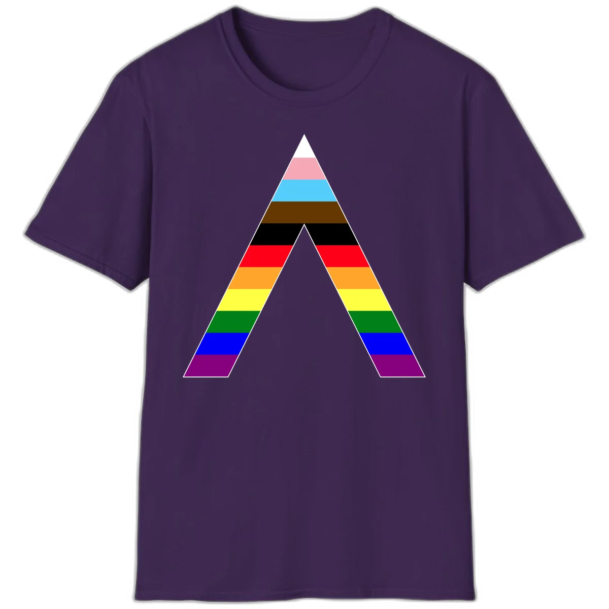 Rainbow pride pyramid with horizontal stripes in traditional pride colors and nested triangle cutout design in Purple