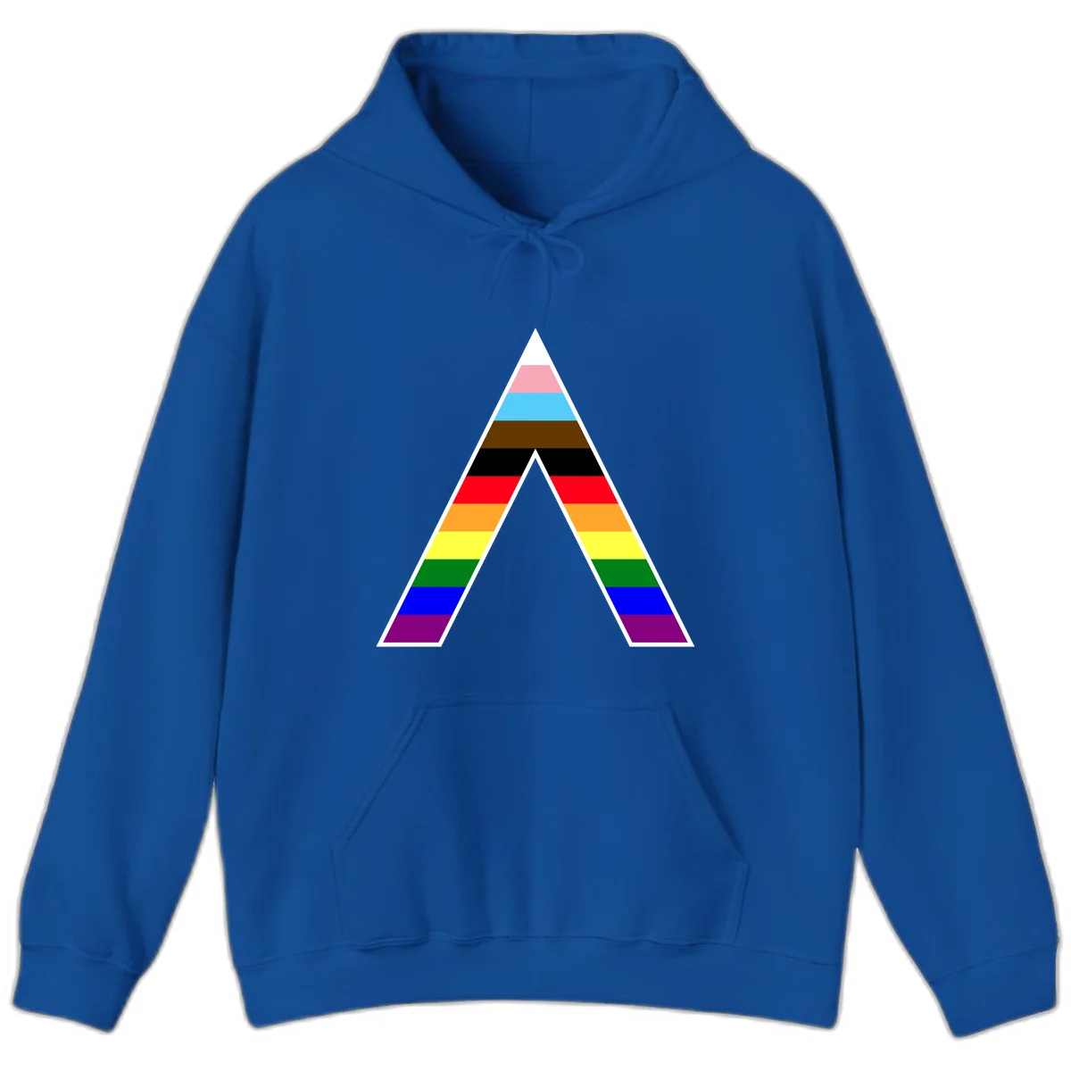 Geometric rainbow pride pyramid with horizontal color stripes and nested triangle cutout design in Royal