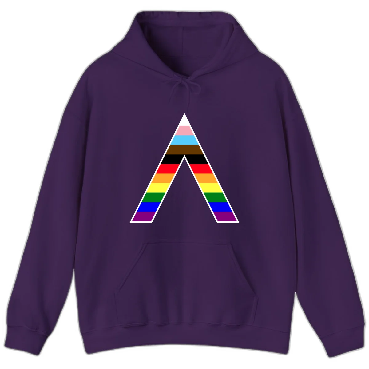 Geometric rainbow pride pyramid with horizontal color stripes and nested triangle cutout design in Purple