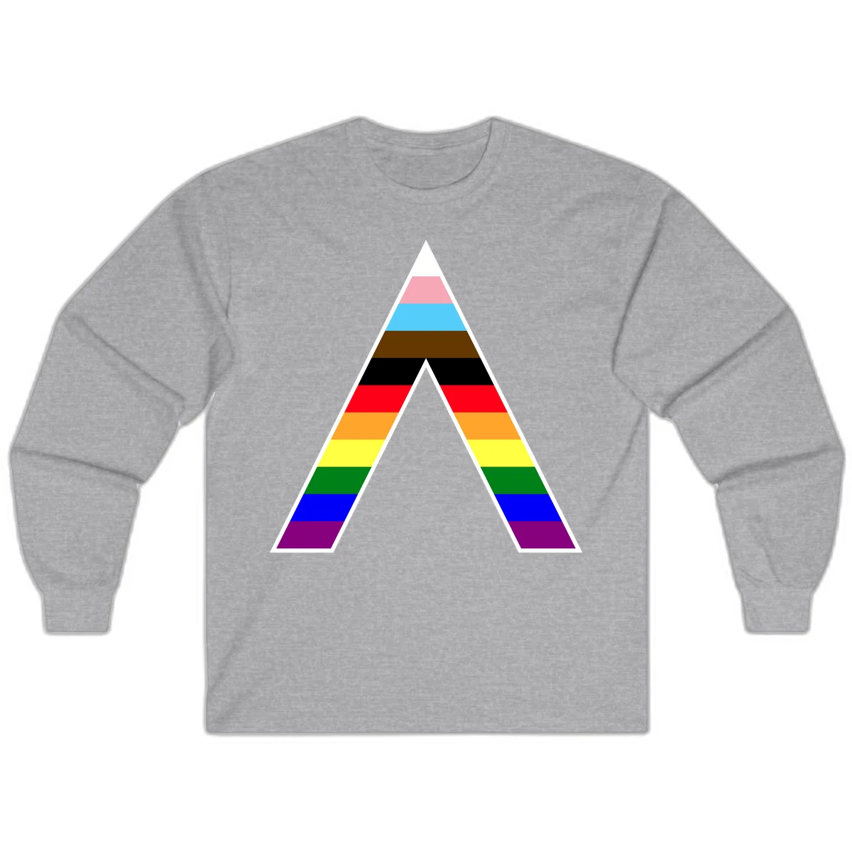 Geometric rainbow pride pyramid with horizontal color stripes and nested triangle cutout design in Sport Grey
