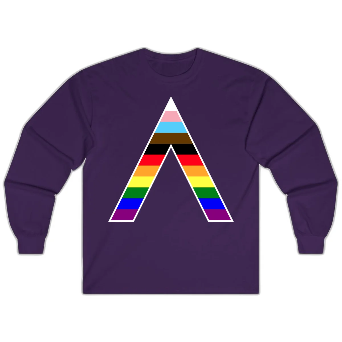 Geometric rainbow pride pyramid with horizontal color stripes and nested triangle cutout design in Purple