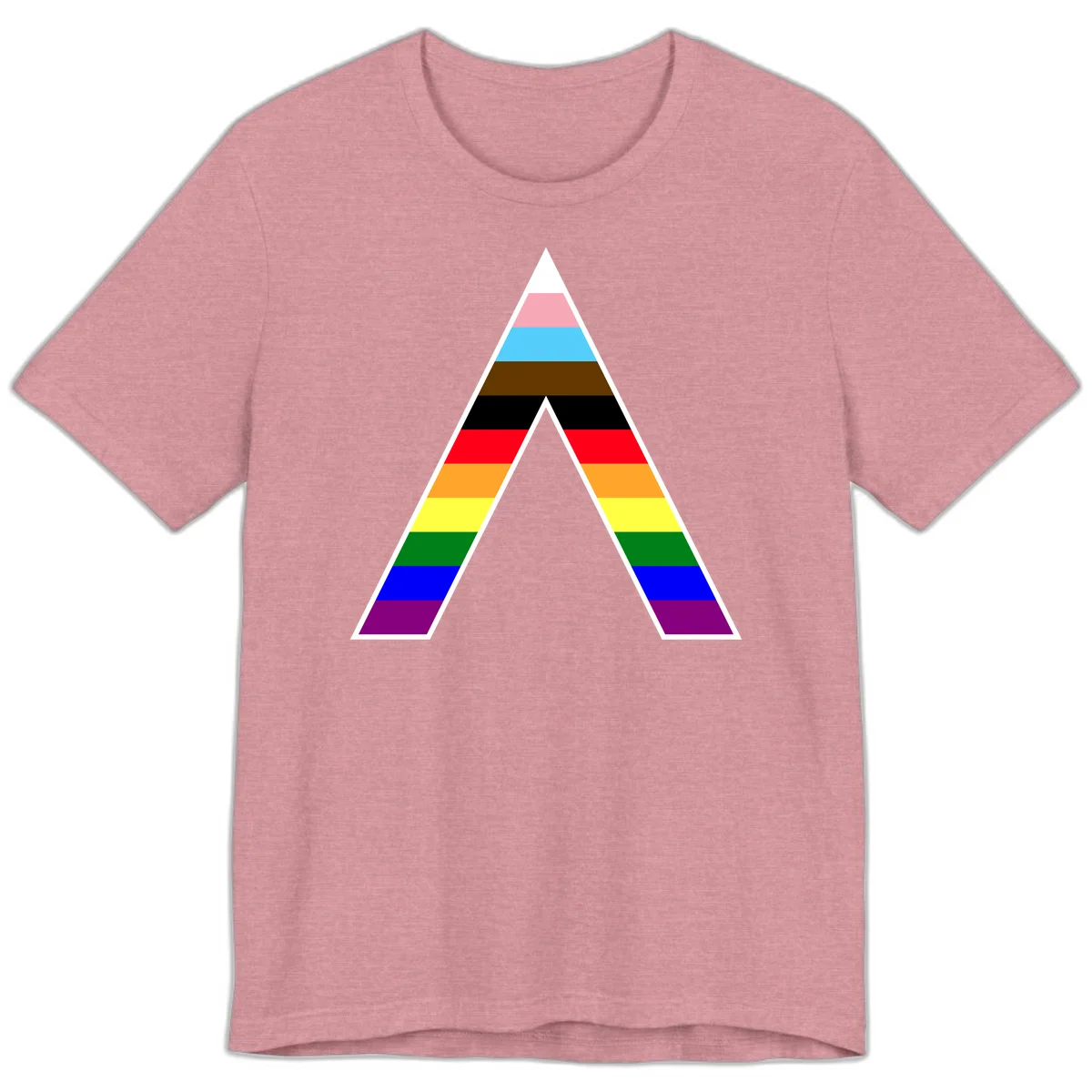 Geometric rainbow pride pyramid with horizontal color stripes and nested triangle cutout design in Heather Orchid