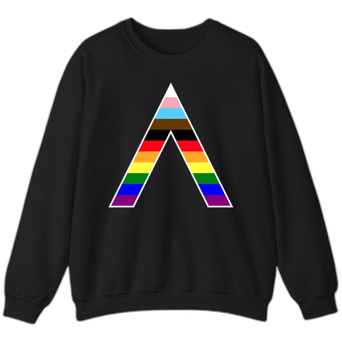 Geometric rainbow pride pyramid with horizontal color stripes and nested triangle cutout design in Black