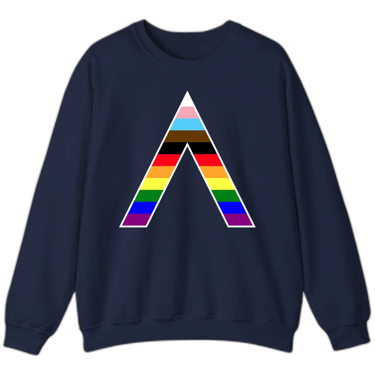 Geometric rainbow pride pyramid with horizontal color stripes and nested triangle cutout design in Navy