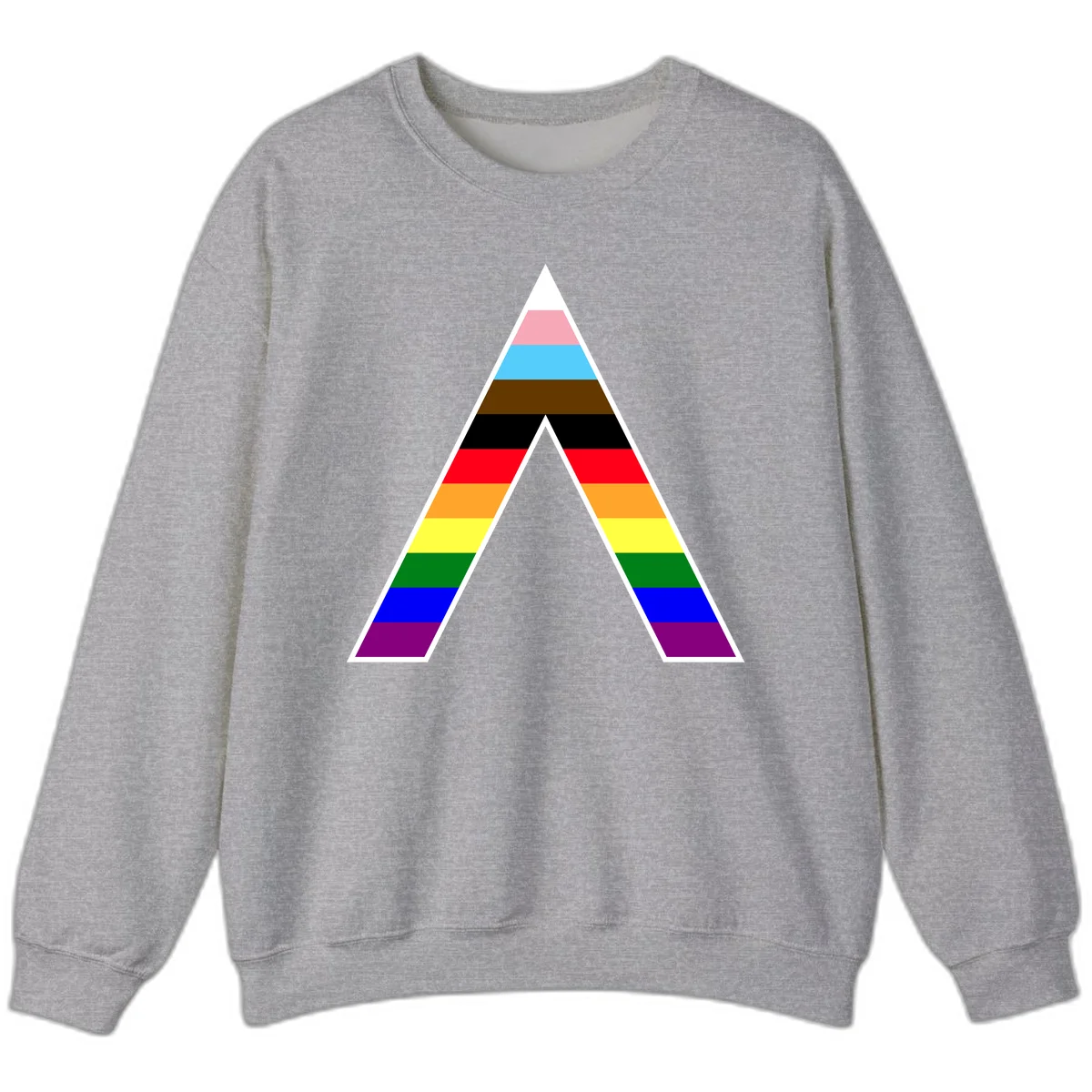 Geometric rainbow pride pyramid with horizontal color stripes and nested triangle cutout design in Sport Grey