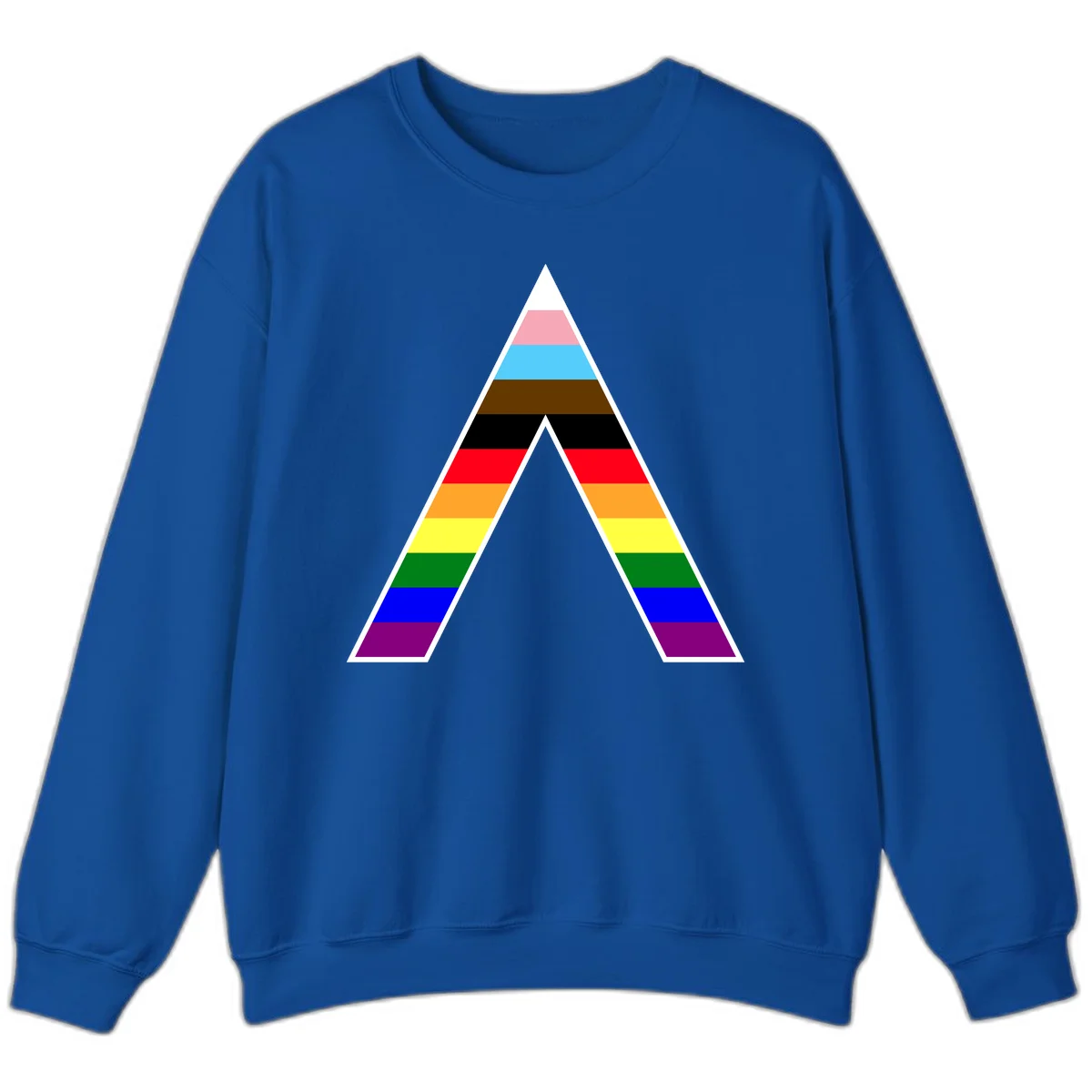 Geometric rainbow pride pyramid with horizontal color stripes and nested triangle cutout design in Royal
