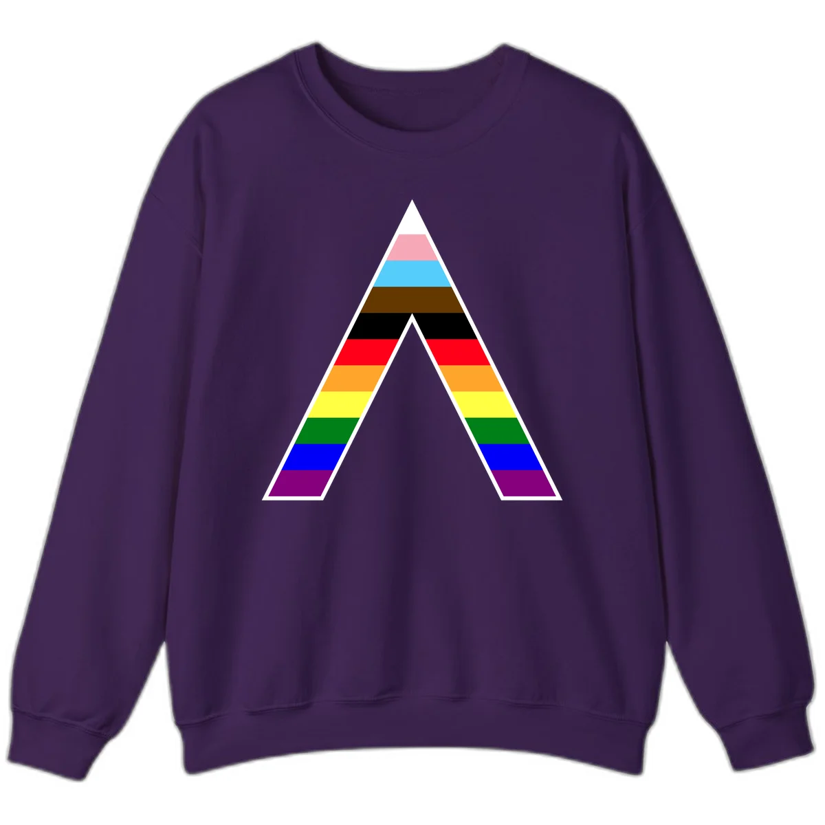 Geometric rainbow pride pyramid with horizontal color stripes and nested triangle cutout design in Purple