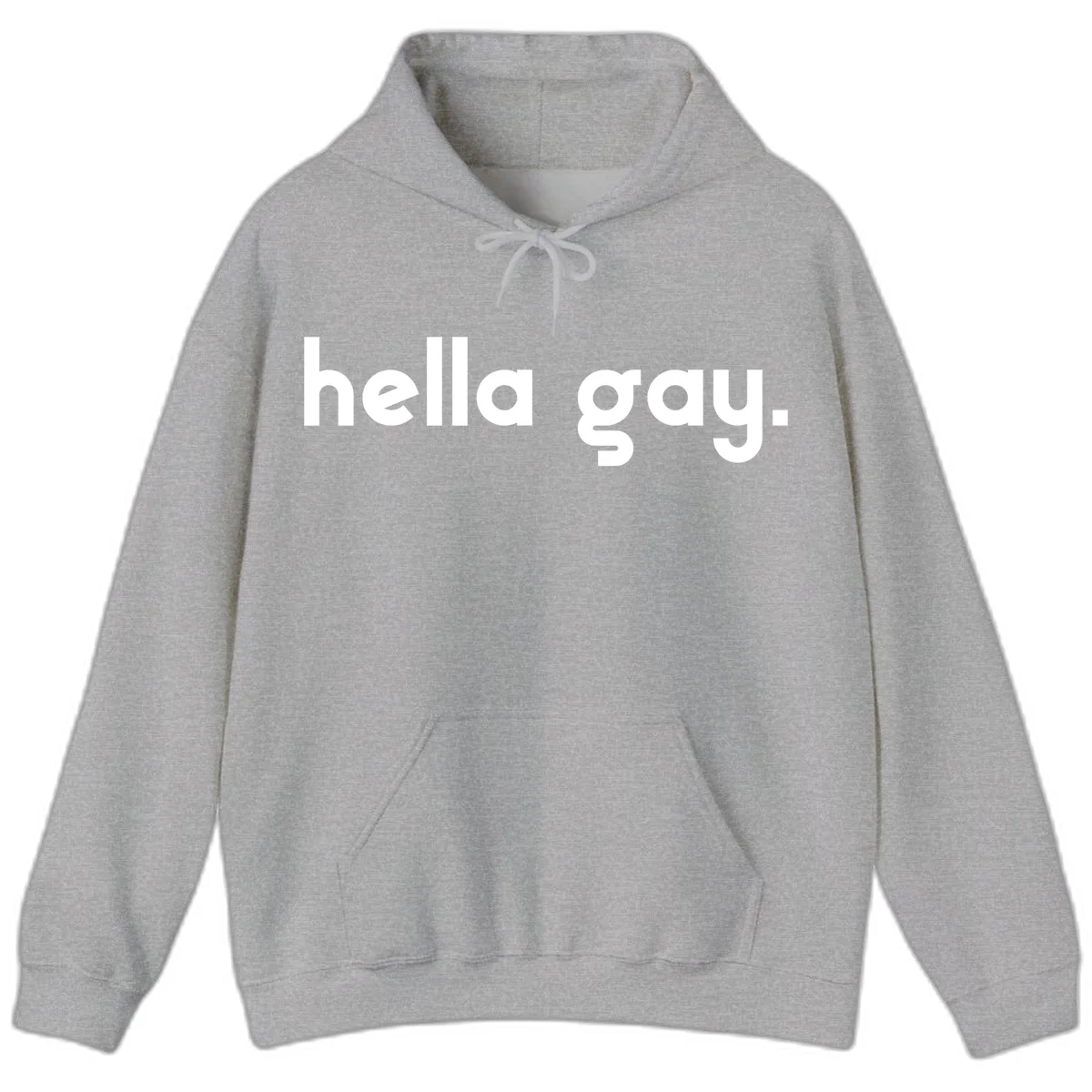 Minimalist hella gay pride design with bold white text on gray background in Sport Grey