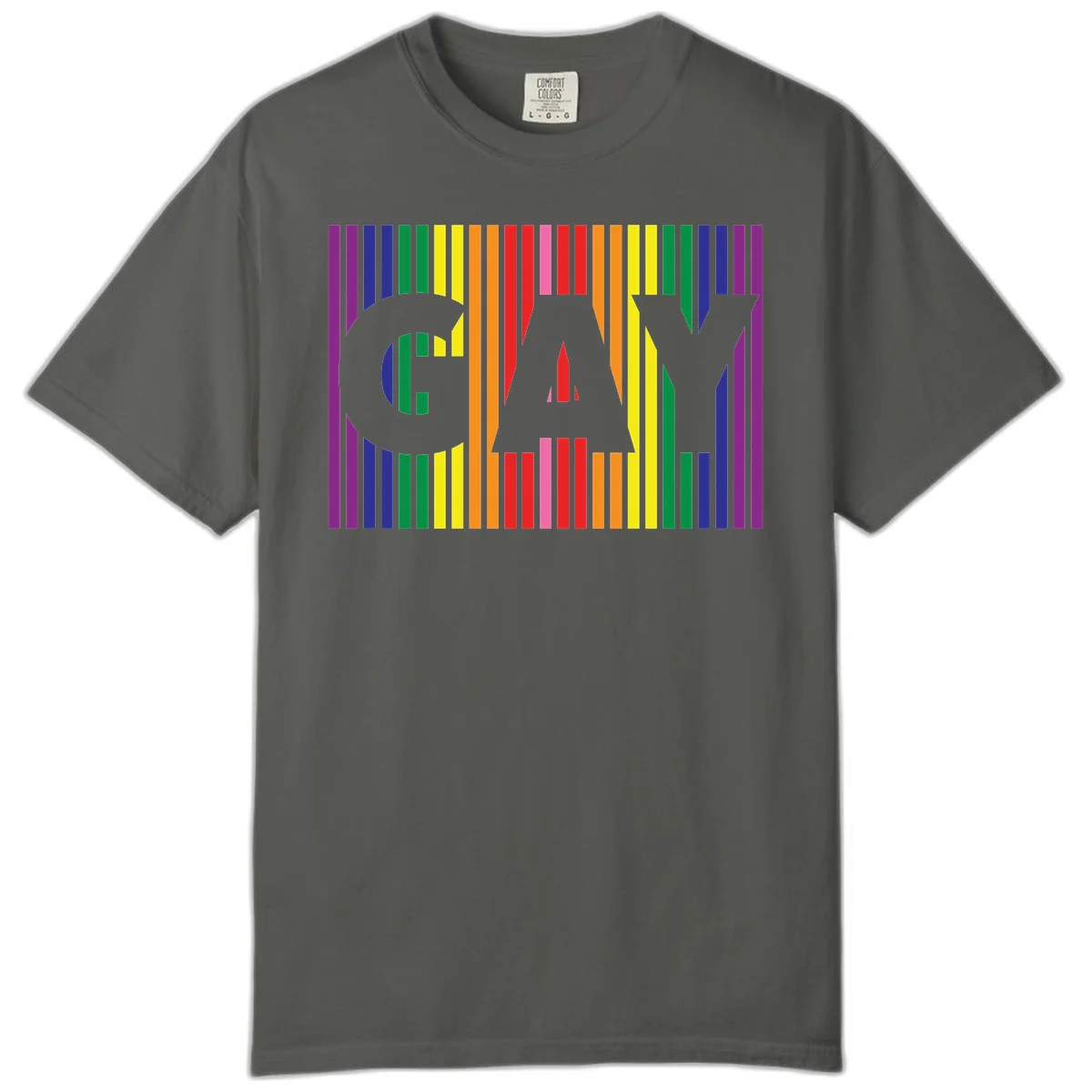 Rainbow pride cat silhouette with colorful vertical stripes in pride flag colors on gray background in Pepper