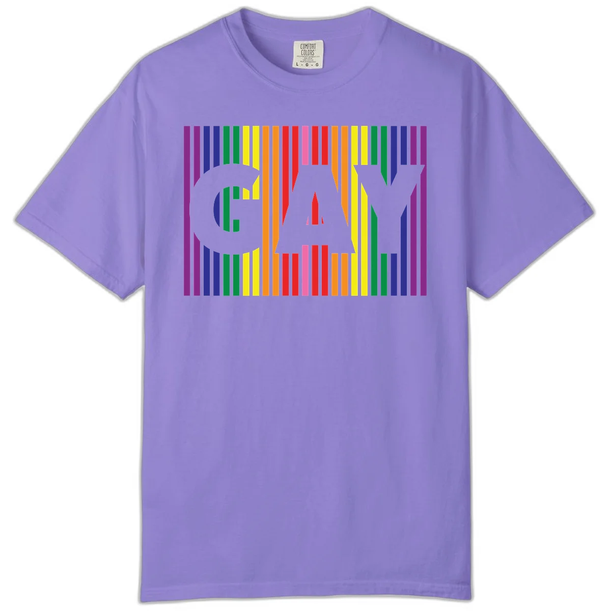 Rainbow pride cat silhouette with colorful vertical stripes in pride flag colors on gray background in Violet