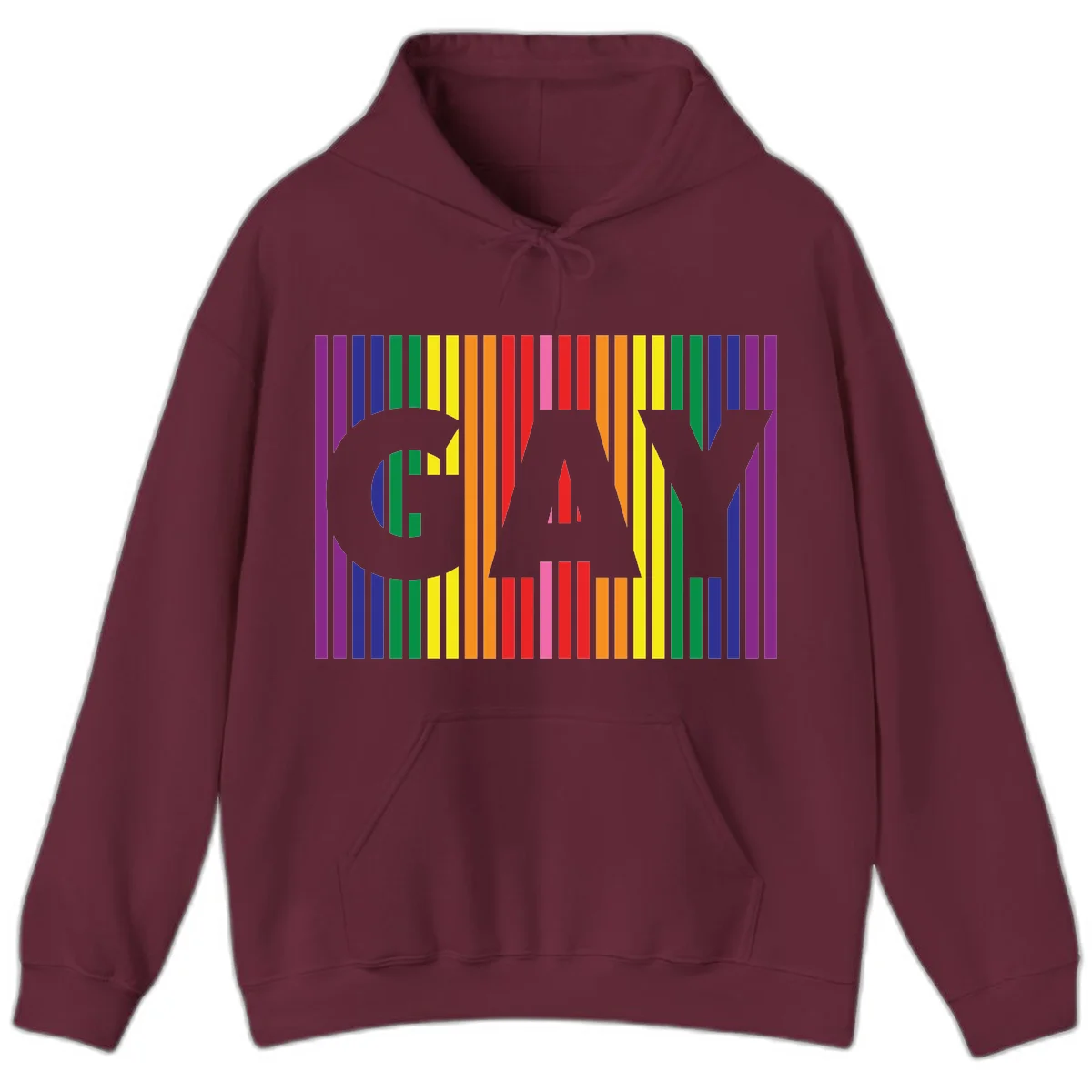 Rainbow pride cat silhouette with colorful vertical stripes in pride flag colors on gray background in Maroon