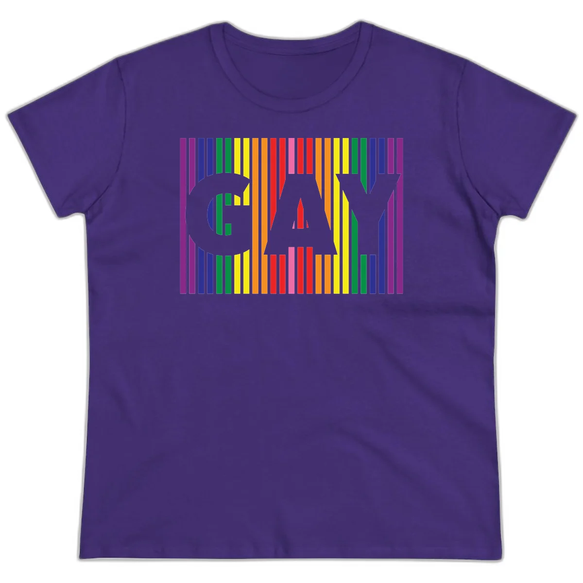 Rainbow pride cat silhouette with colorful vertical stripes in pride flag colors on gray background in Purple