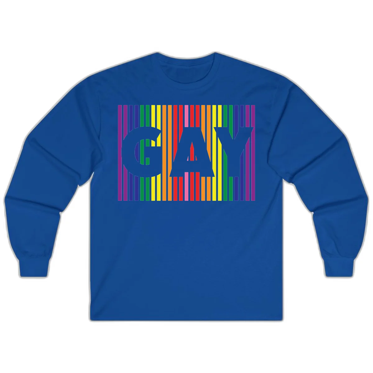 Rainbow pride cat silhouette with colorful vertical stripes in pride flag colors on gray background in Royal