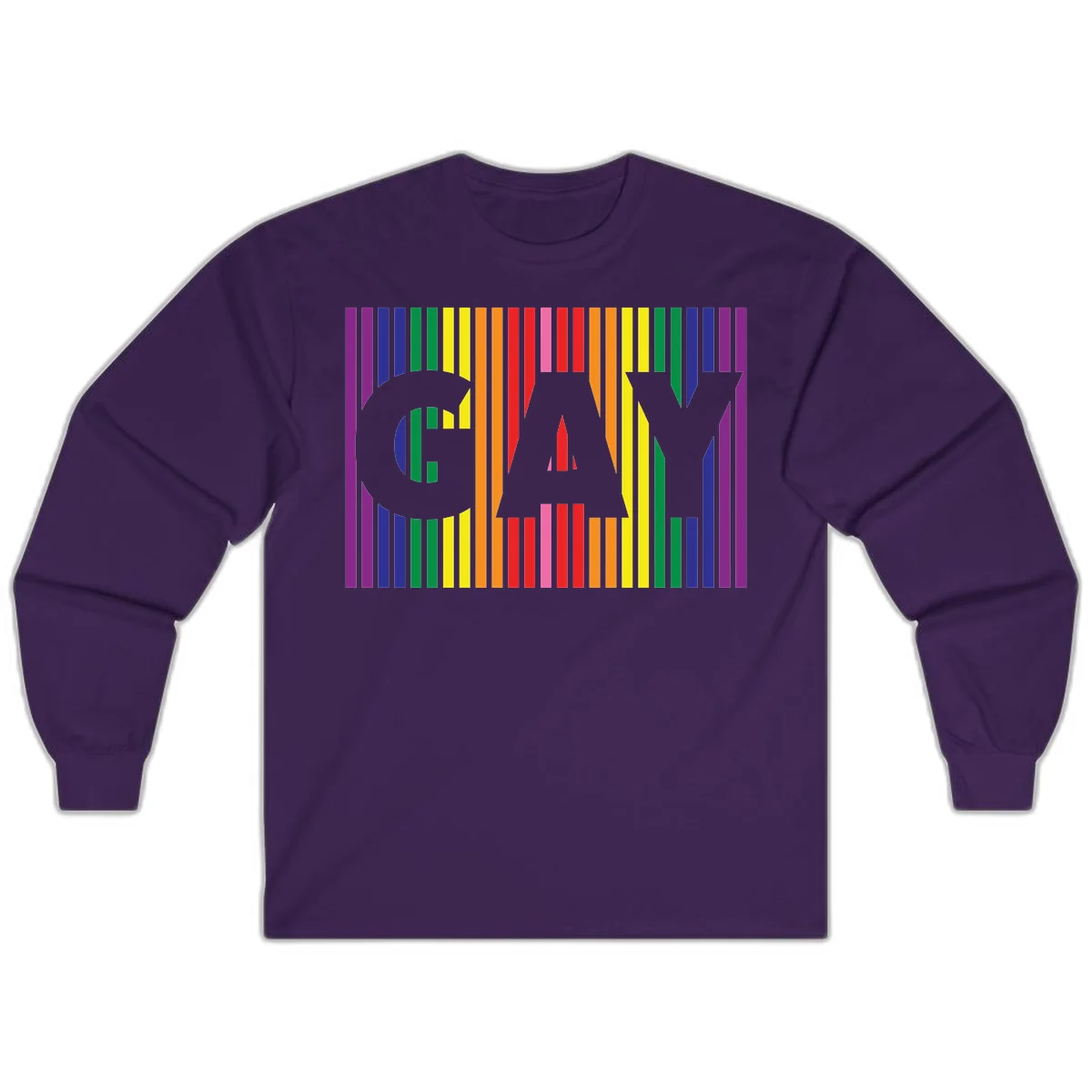 Rainbow pride cat silhouette with colorful vertical stripes in pride flag colors on gray background in Purple