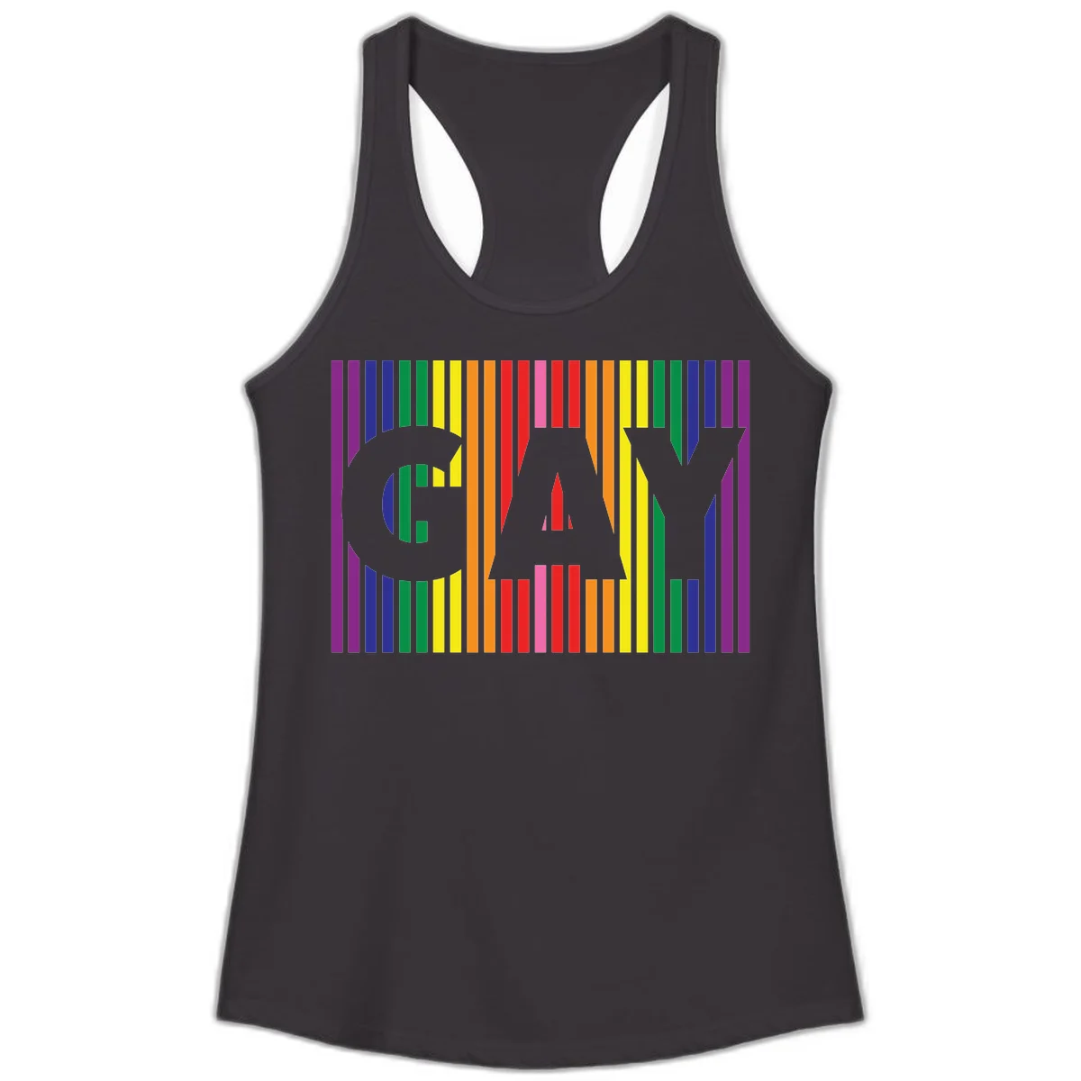 Rainbow pride cat silhouette with colorful vertical stripes in pride flag colors on gray background in Black