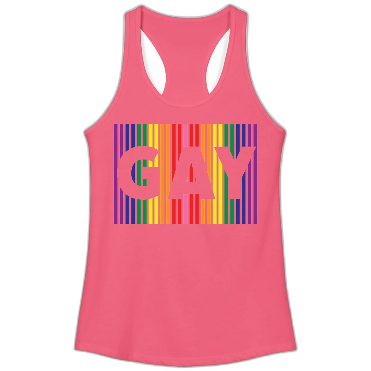 Rainbow pride cat silhouette with colorful vertical stripes in pride flag colors on gray background in Hot Pink