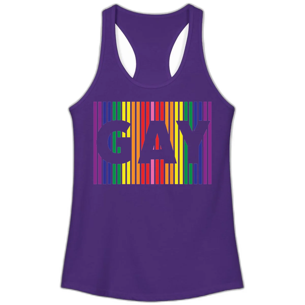 Rainbow pride cat silhouette with colorful vertical stripes in pride flag colors on gray background in Solid Purple Rush