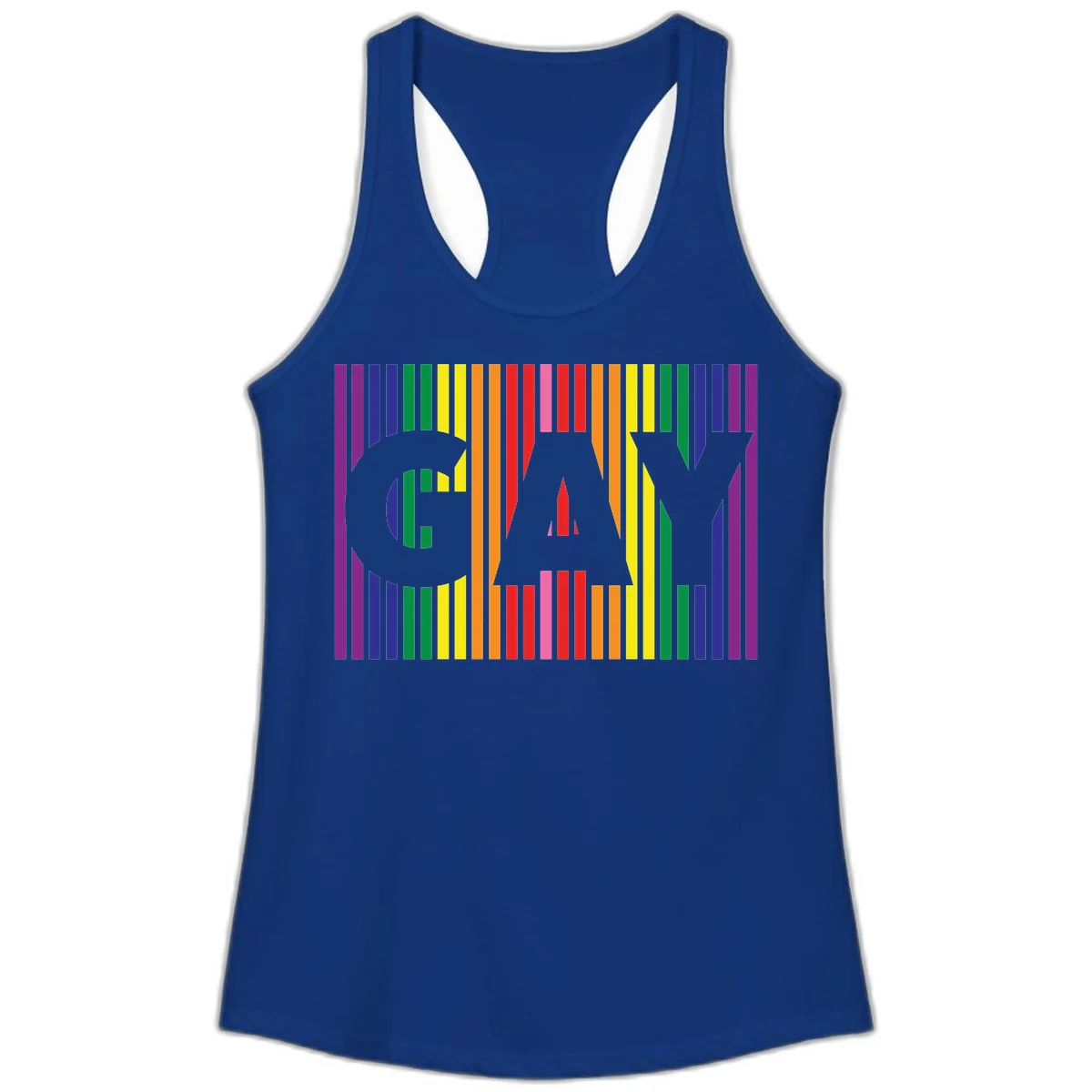 Rainbow pride cat silhouette with colorful vertical stripes in pride flag colors on gray background in Solid Royal