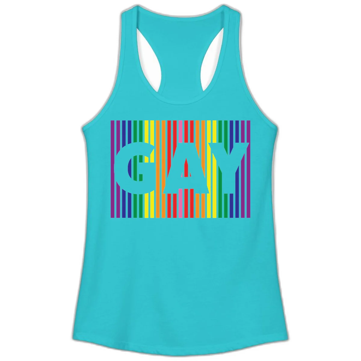 Rainbow pride cat silhouette with colorful vertical stripes in pride flag colors on gray background in Solid Tahiti Blue