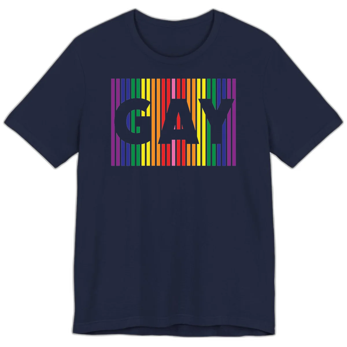 Rainbow pride cat silhouette with colorful vertical stripes in pride flag colors on gray background in Navy