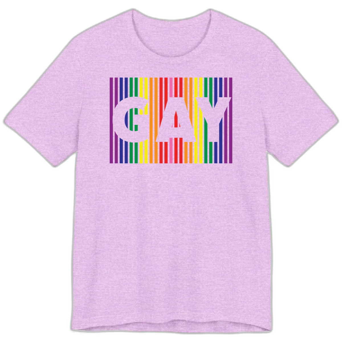 Rainbow pride cat silhouette with colorful vertical stripes in pride flag colors on gray background in Heather Prism Lilac