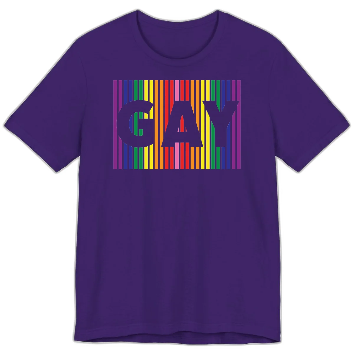 Rainbow pride cat silhouette with colorful vertical stripes in pride flag colors on gray background in Team Purple
