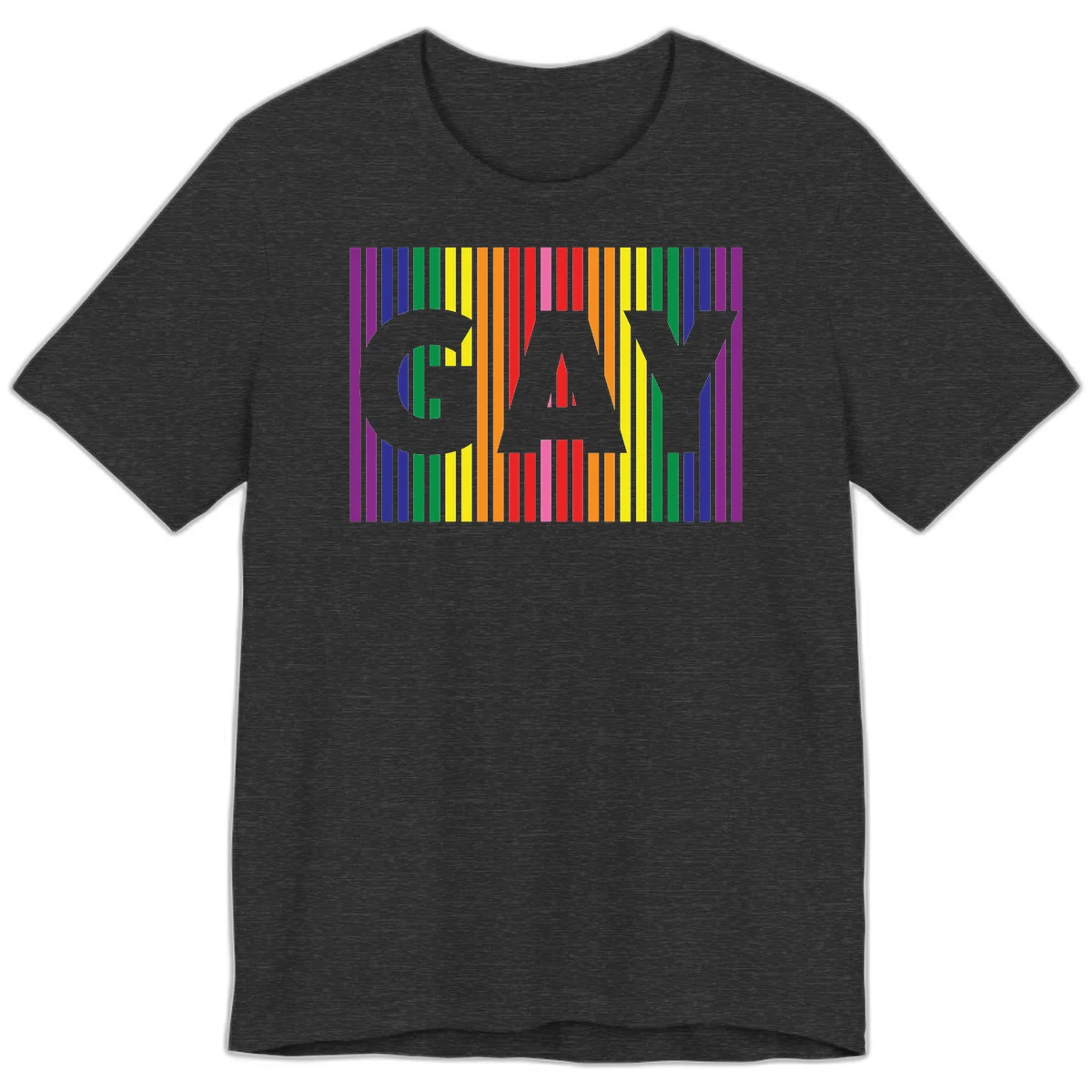 Rainbow pride cat silhouette with colorful vertical stripes in pride flag colors on gray background in Dark Grey Heather