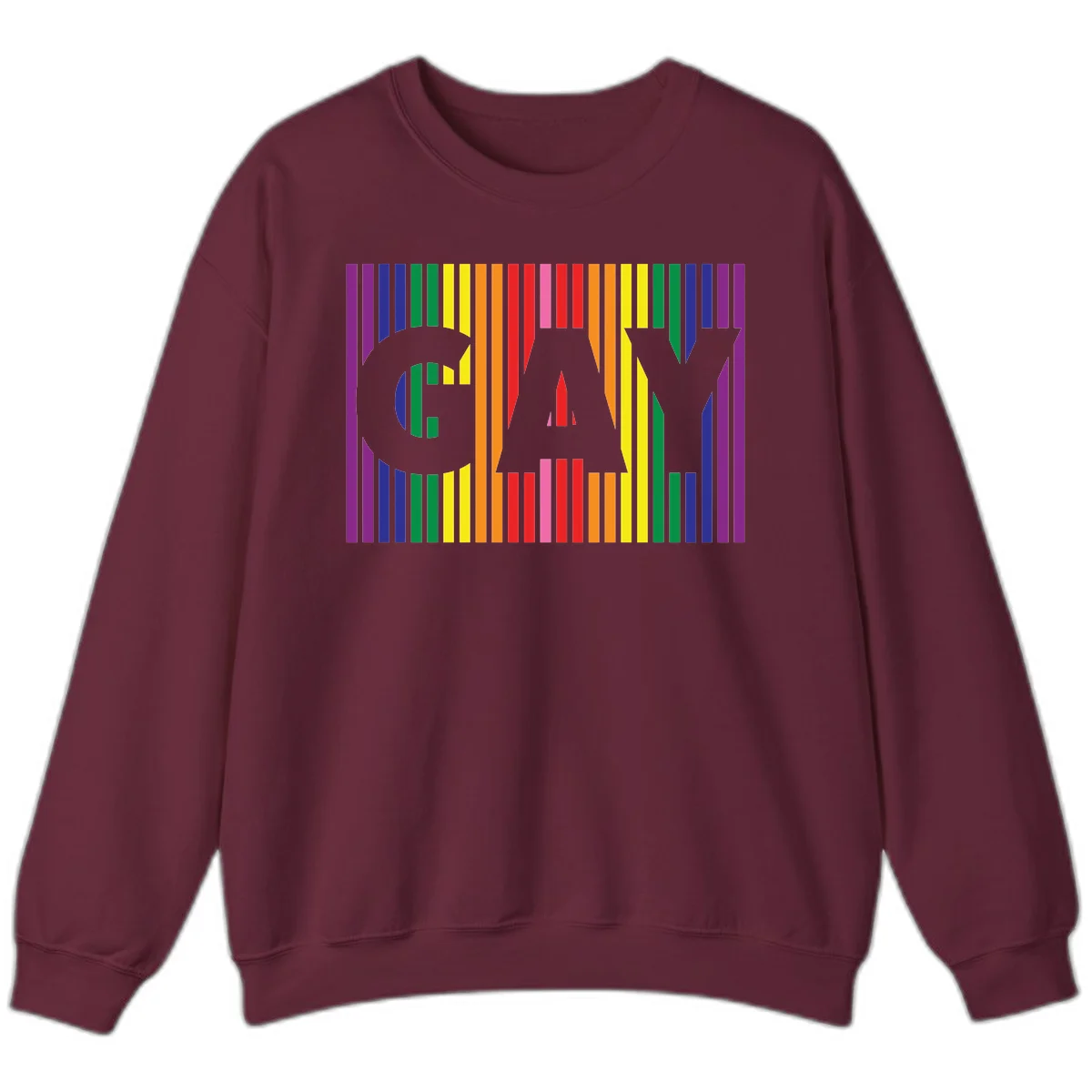 Rainbow pride cat silhouette with colorful vertical stripes in pride flag colors on gray background in Maroon