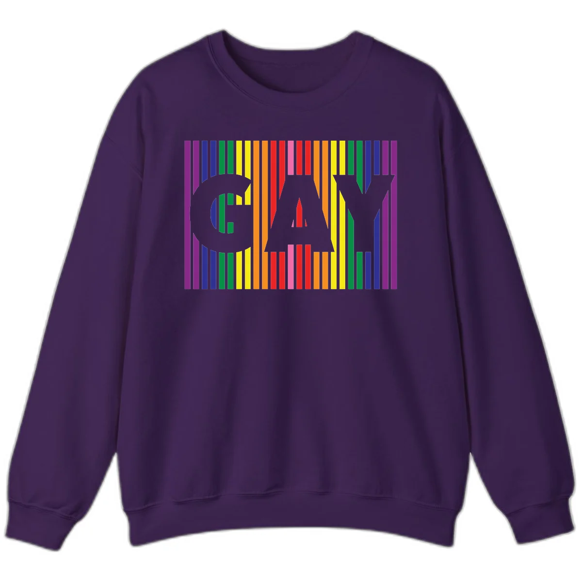 Rainbow pride cat silhouette with colorful vertical stripes in pride flag colors on gray background in Purple