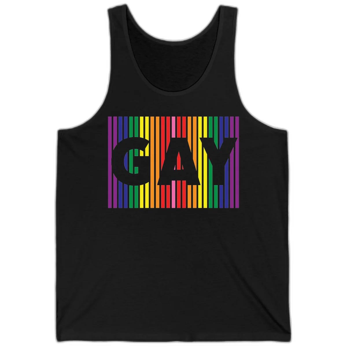 Rainbow pride cat silhouette with colorful vertical stripes in pride flag colors on gray background in Black